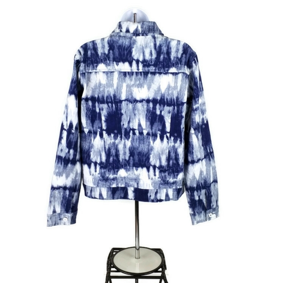 1 Bliss Lane Blue White Tie Dye Print Denim Jacket Womens Size Medium NWOT - Picture 7 of 12